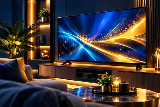 Television showing an abstract visual in a living room